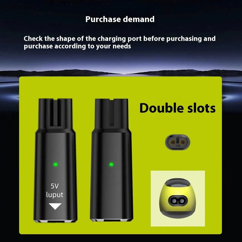 USB-C electric shaver charging adapter with aluminium alloy housing in black or grey colour