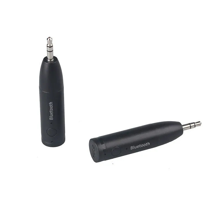 Black AUX Bluetooth 5.0 audio receiver for car stereo with USB charging cable