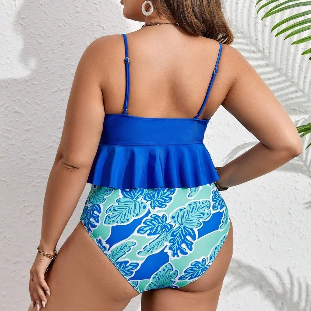 Blue polyester bikini suit with split briefs style in European and American sizing