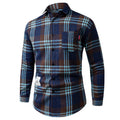 Men's long-sleeved plaid casual Korean-style versatile top shirt cardigan, loose fit, brown grid, polyester