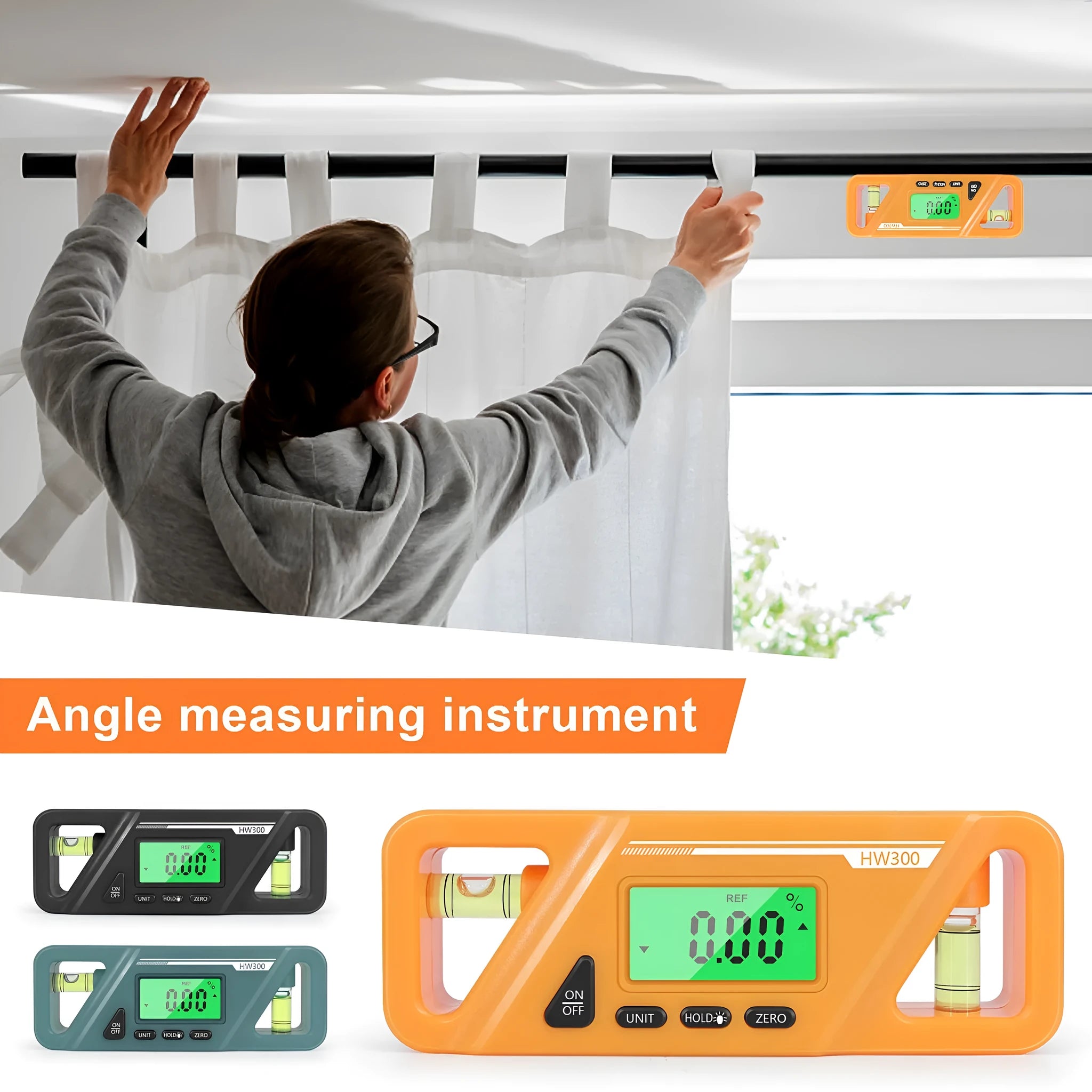 Black digital inclinometer level meter with LCD display and magnetic base, showing angle measurement.