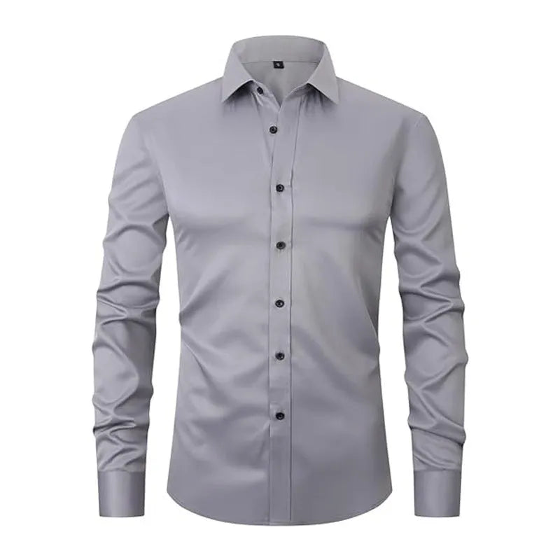 Men's long sleeve stretch work shirt in polyester fabric showing front view