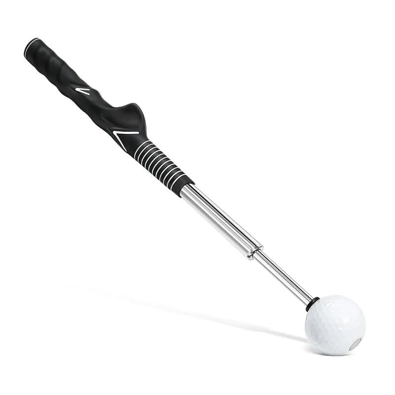 Telescopic golf swing trainer with stainless steel pole and practice net in black, blue, or red