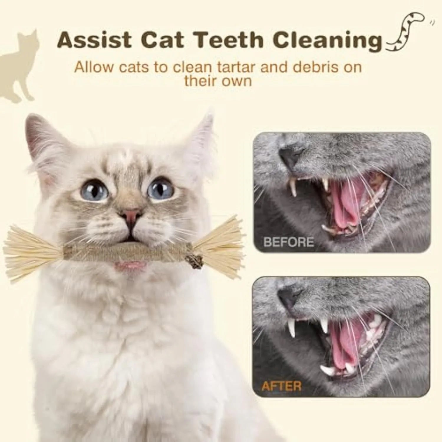 3 natural silvervine chew sticks for cats with sisal rope, thick and fine diameter options