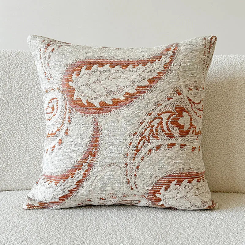 American-style jacquard sofa pillow backrest cover with paisley floral pattern in amber colours.