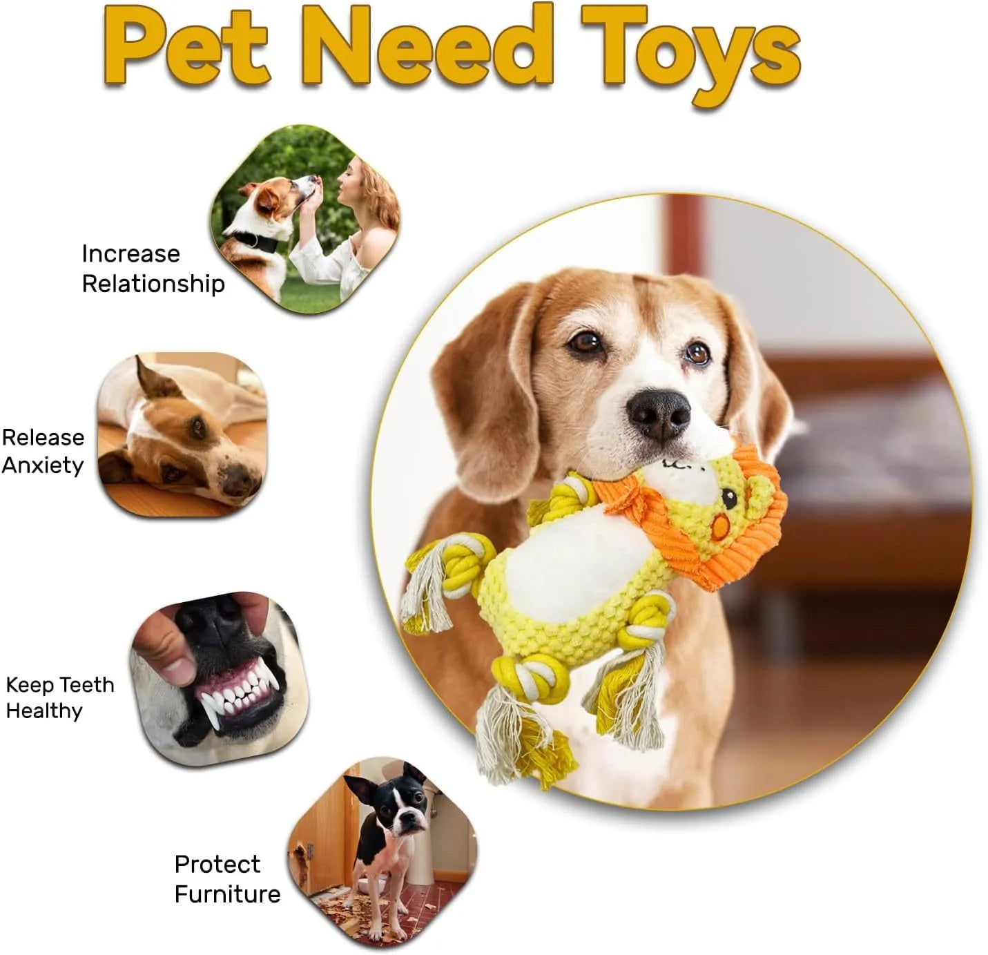 Lion and monkey stuffed squeaky dog toys bundle for medium to large dogs