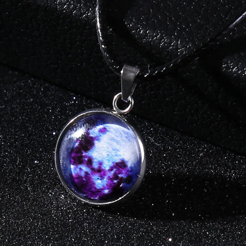 Glass constellation pendant on luminous alloy necklace chain with extension