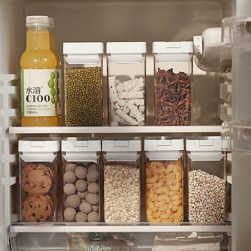 White transparent plastic grain storage container with Japanese design