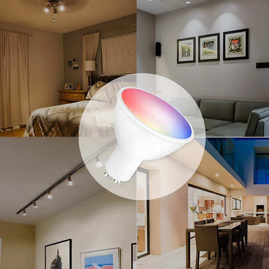 GU10 smart spotlight with RGBCCT colour mixing and WiFi connectivity for voice control