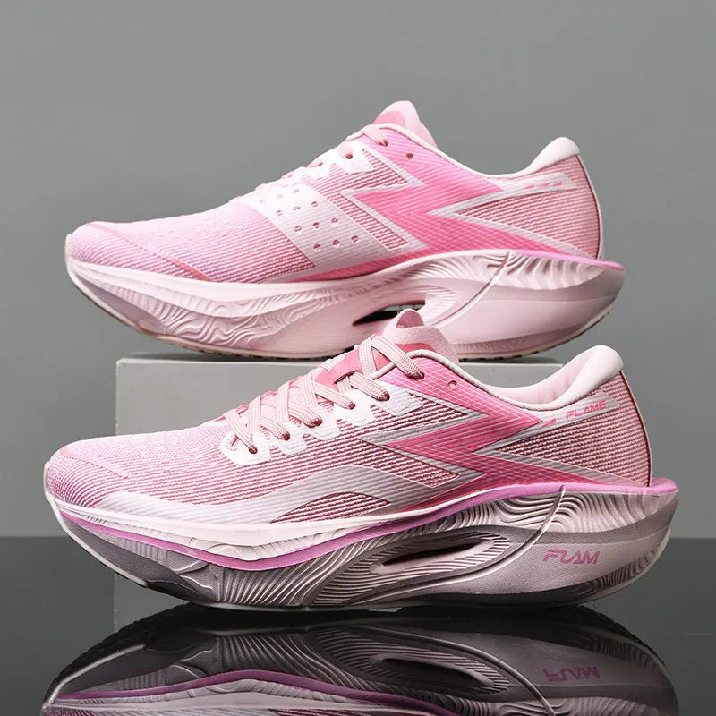 Marathon full palm carbon plate racing PB running shoes with breathable fabric upper in white