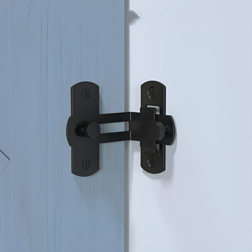 90 degree sliding door lock with black carbon steel hasp and stainless steel shackle for barn doors