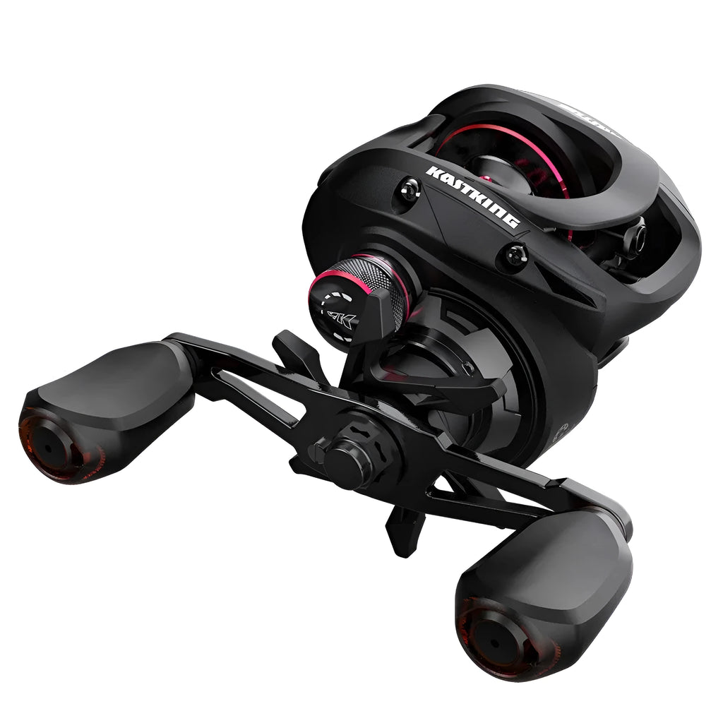 Drip Wheel fishing reel with left or right hand wheel configuration and rocking wheel line management system