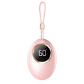 USB digital display hand warmer power bank in pink, showing aluminium heating plate