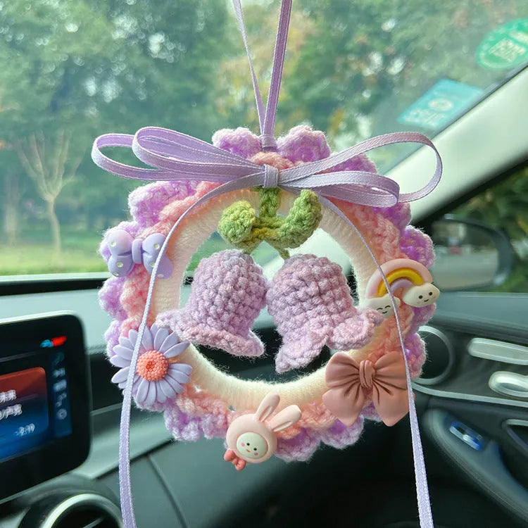 Woven wool bell orchid car pendant decoration in multiple colour options