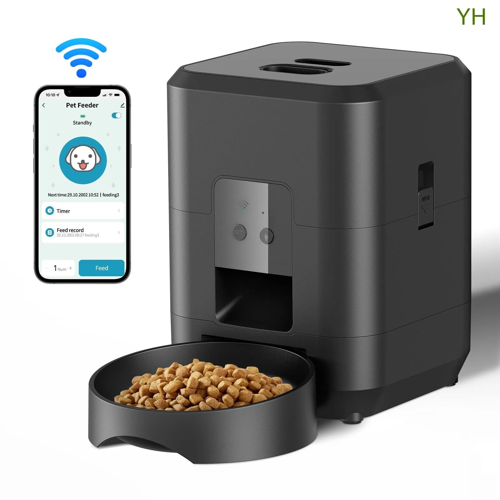 Smart Wi-Fi automatic pet feeder with smartphone app control for cats