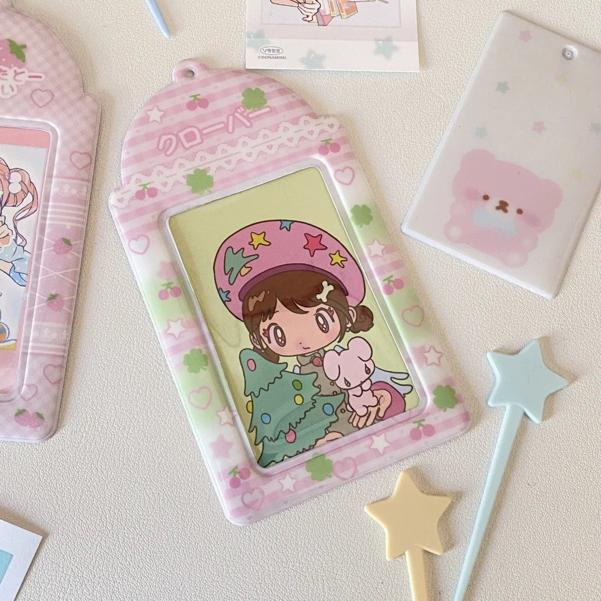 PVC cartoon meal card holder display pendant for 3-inch ID cards