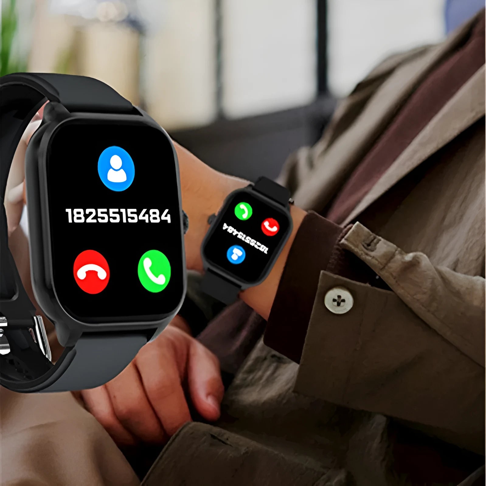 H9 Smart Watch in black showing Bluetooth calling and heart rate monitoring interface