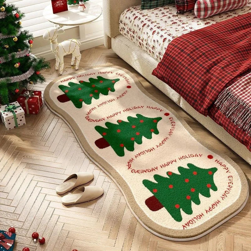 Christmas imitation cashmere carpet decoration with alien shape and botanical festive patterns