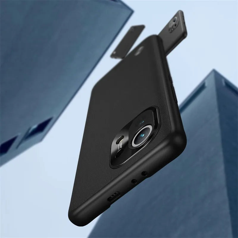 Alloy plain leather phone case for Xiaomi 11 in black and smoky purple colour options
