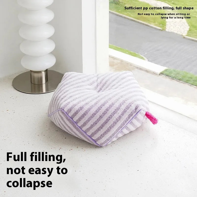 Striped soft velvet dog bed with removable cover in orange, purple, and yellow colour options.