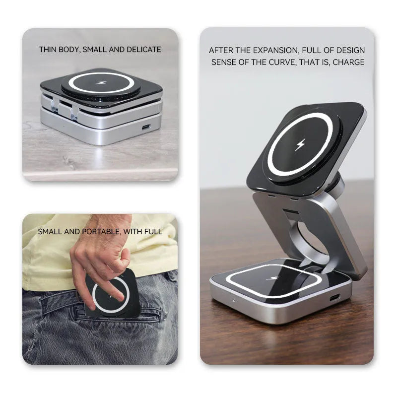 Folding desktop wireless charging bracket for Apple, Samsung and Google Pixel Watch devices