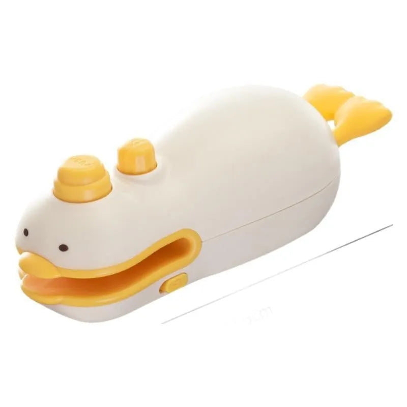 Yellow duck-shaped rechargeable handheld heat sealing machine with USB charging cable