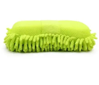 Silvery green chenille microfiber car wash sponge measuring 14cm by 25cm