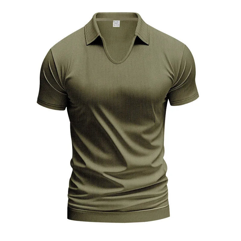 Men's loose fit V-neck short sleeve t-shirt in cotton blend fabric shown in multiple colour options