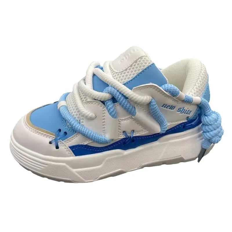 Women's grey thick sole retro sneakers with lace-up front and chunky 6-8cm heel