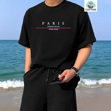 Men's loose fit cotton t-shirt with printed letter design in apricot colour.