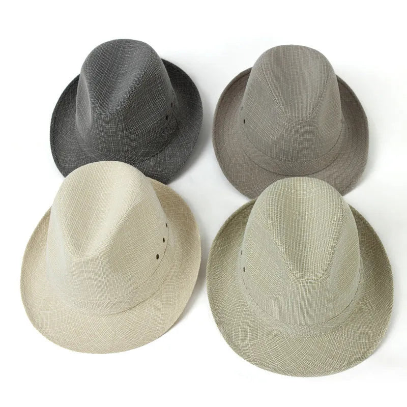 Men's thickened fedora hat shown in classic colours with size options from 57 to 60 centimetres.