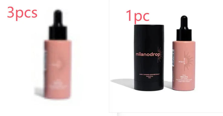 Matte self-tanning liquid set showing 50ml tanning drops bottle and 75ml tanning flash cream tube
