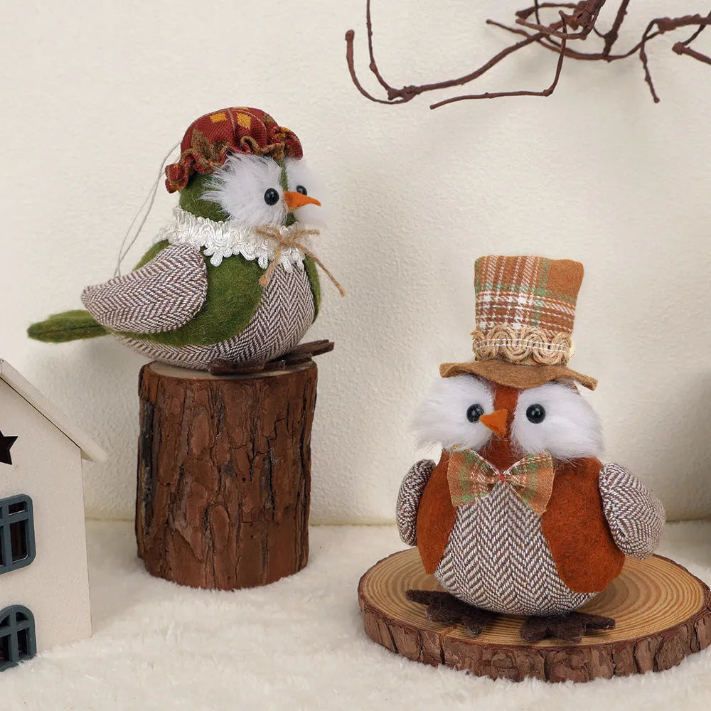 Orange and green owl harvest bird pendant ornament for window or desktop Thanksgiving decoration