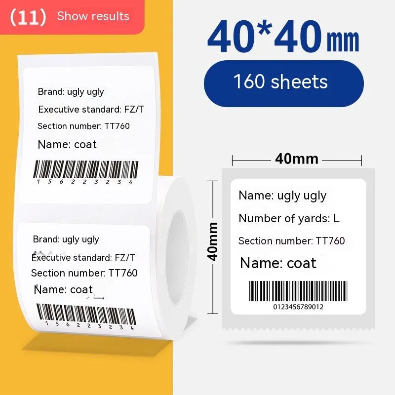 Roll of 160 white 40x40mm four-proof thermosensitive paper adhesive labels for retail pricing