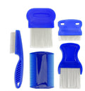 Blue stainless steel dense gear flea comb set with large and small combs for pet grooming