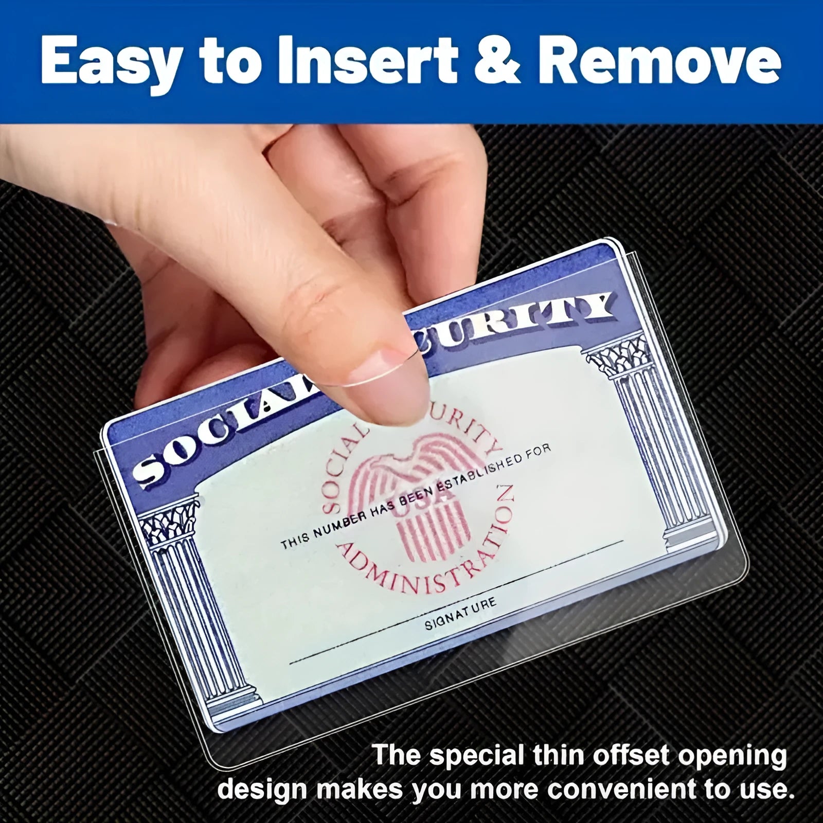 Clear thick PVC social security card holder measuring 9.7 by 5.9 centimetres