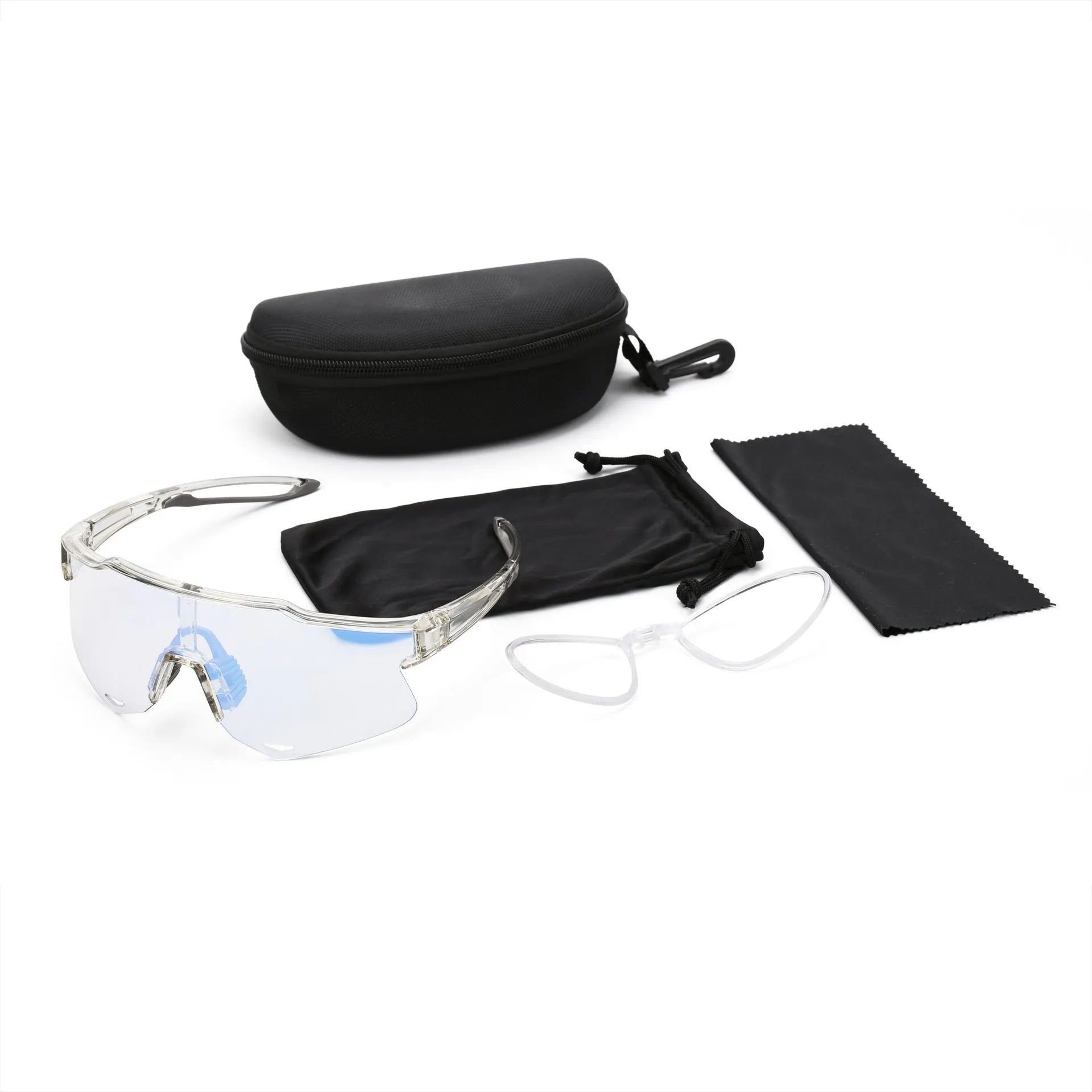 Colour changing PC cycling goggles with TR90 frame in bright gray and blue, unisex free size outdoor sports eyewear