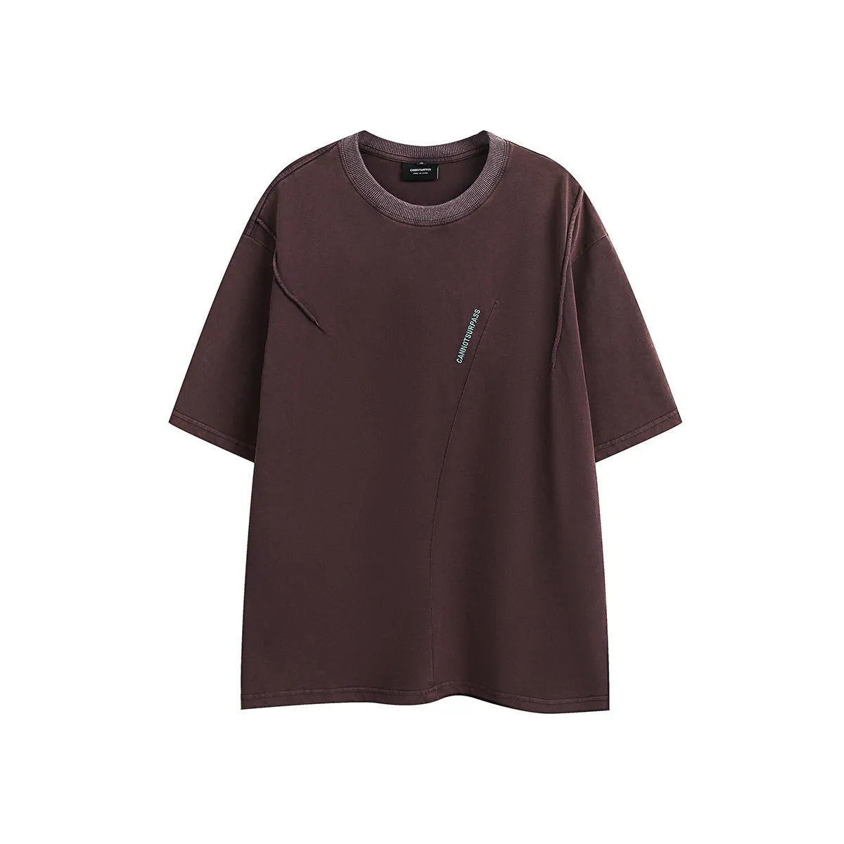 Men's loose-fit short-sleeve cotton t-shirt in vintage washed style with embroidery, in black or purple.