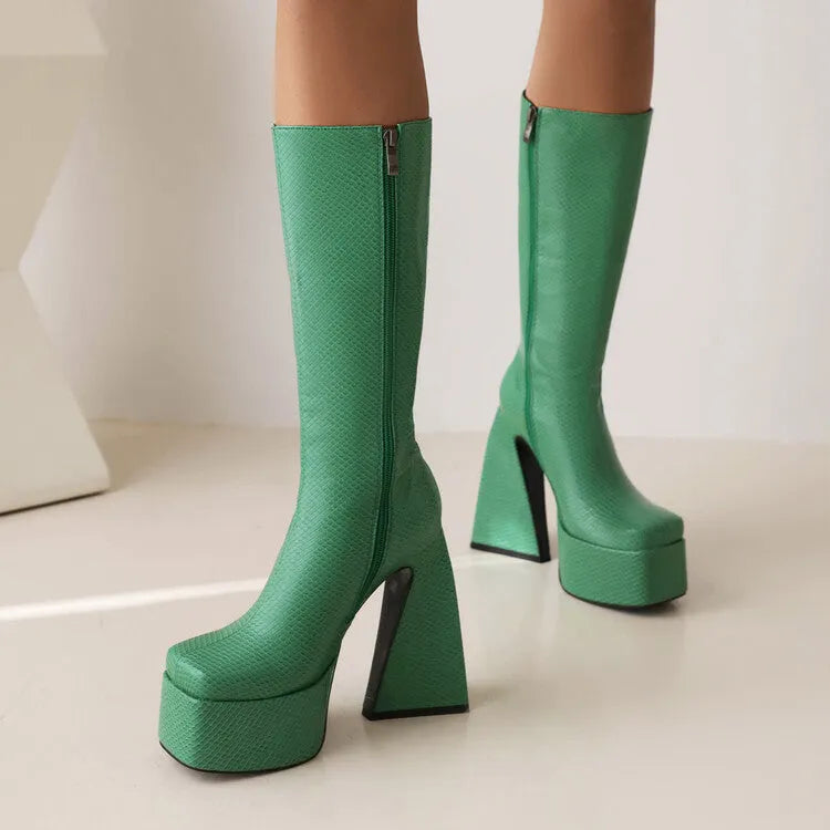 Women's high boots in artificial PU leather available in black, red, blue and white colours
