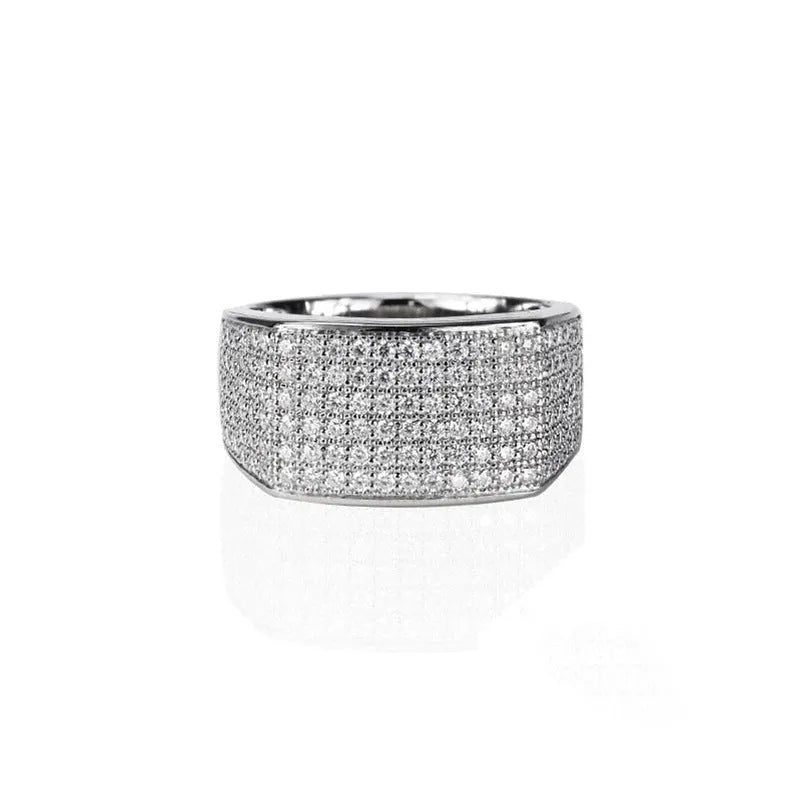 Micro-inlaid starry index finger ring in copper with white gold colour and zircon stones