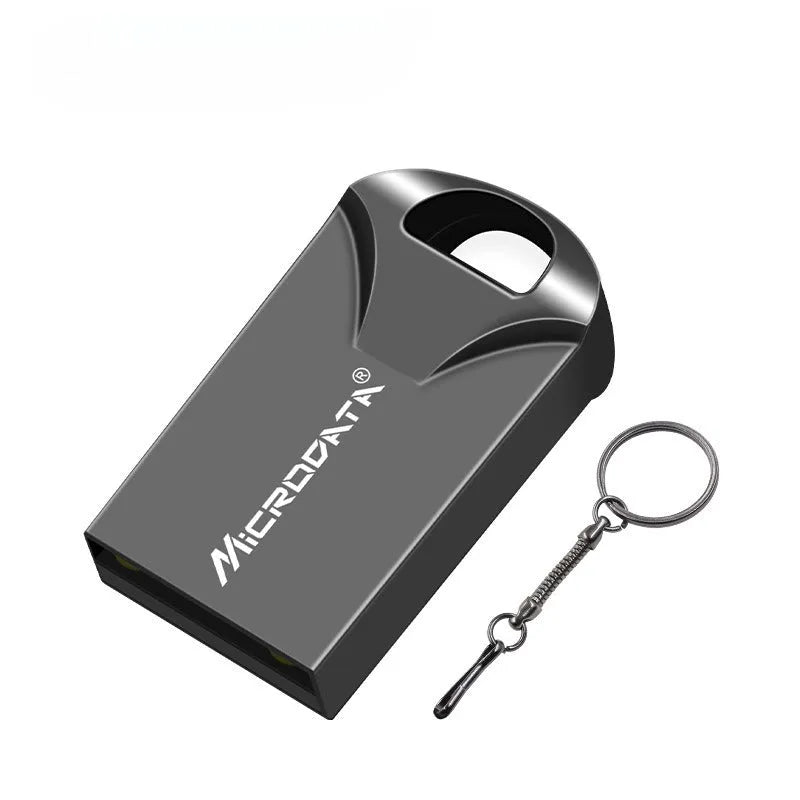 Small silver car-shaped metal USB flash drive on a chain necklace.