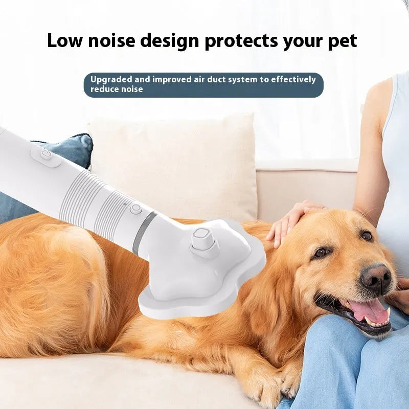 Three-in-one pet hair dryer with hot air one-click hair removal, pink and white, ABS material, 600W for dogs and cats