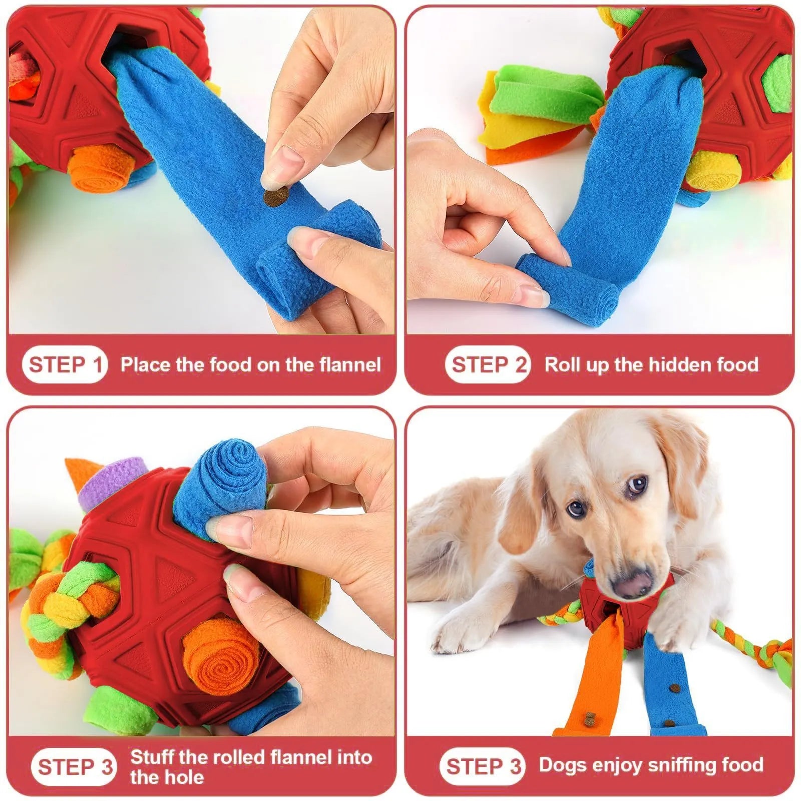 Dog sniffing ball puzzle toy in assorted colours for IQ training and treat dispensing