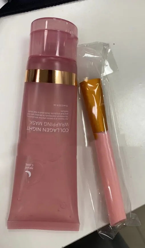 Collagen night mask in 75ml bottle with application brush for skin firming and hydration
