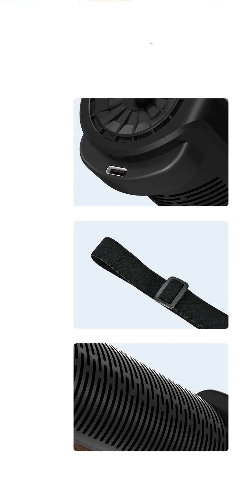 Ventilated rear bladeless car mounted fan with USB cable and three-speed controls