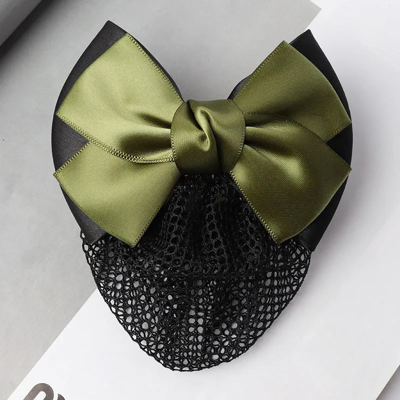 Professional hair clip headdress with flower bow net pocket in multiple colour variations