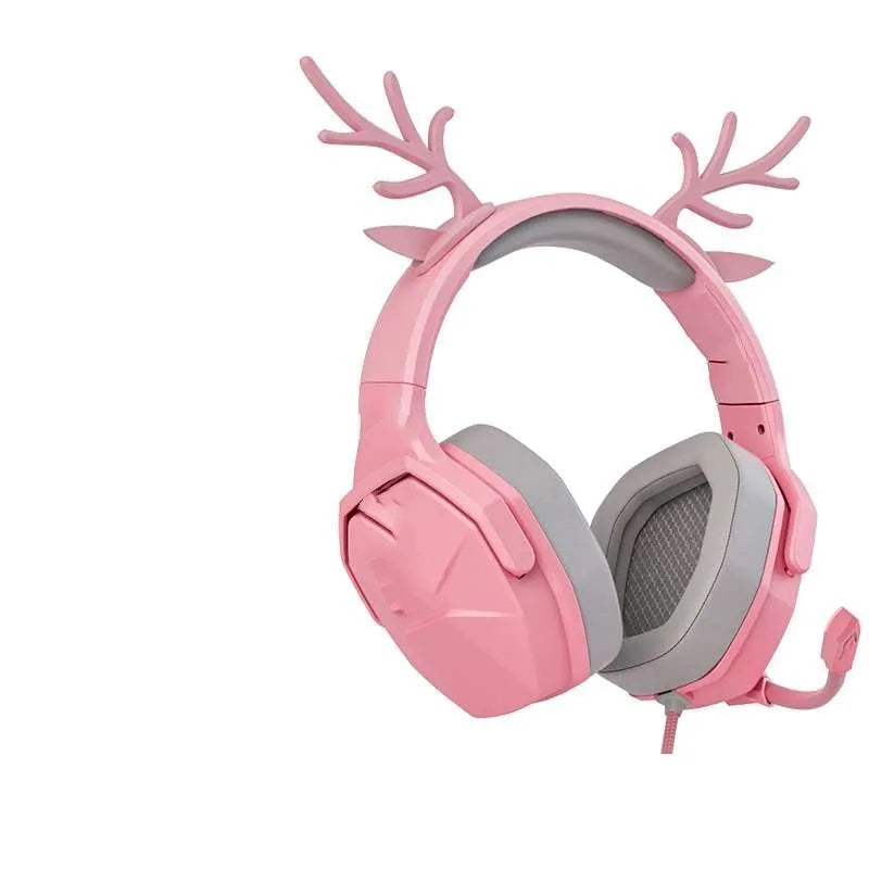 V13PRO 7.1 channel wired USB gaming headphones with plastic ear cups and headband in pink colour
