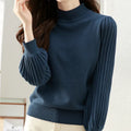 Slim fit half turtleneck shirt with sunken stripe pattern in apricot colour