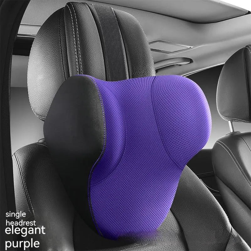Memory foam car lumbar support pillow and matching headrest cover in knitted fabric