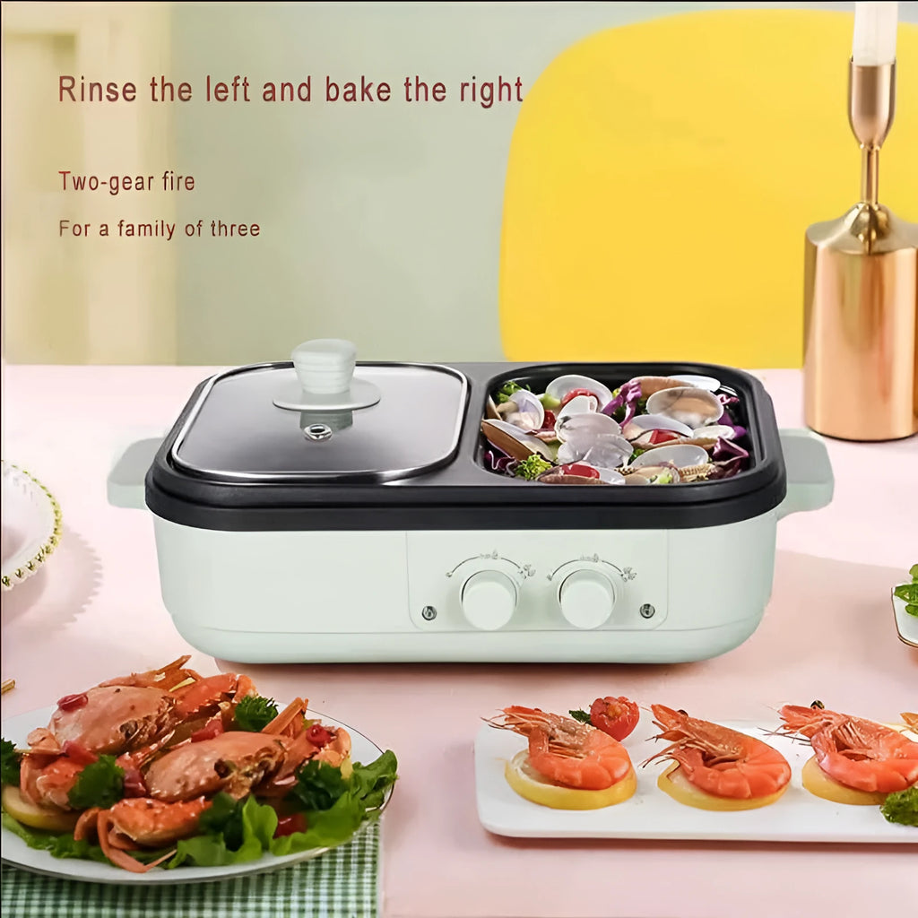 Roast all-in-one electric cooking pot with knob control and 20cm pot mouth, green colour